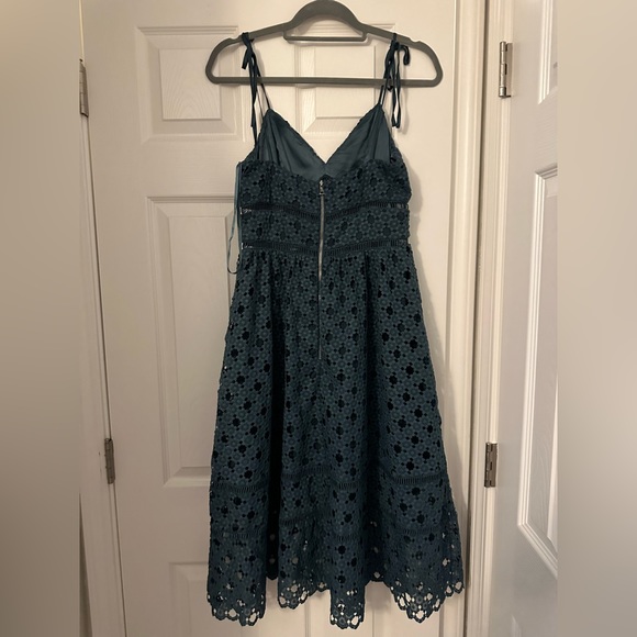 Bardot lace dress with tie straps medium. Custom dyed dark green/blue. - Picture 2 of 3